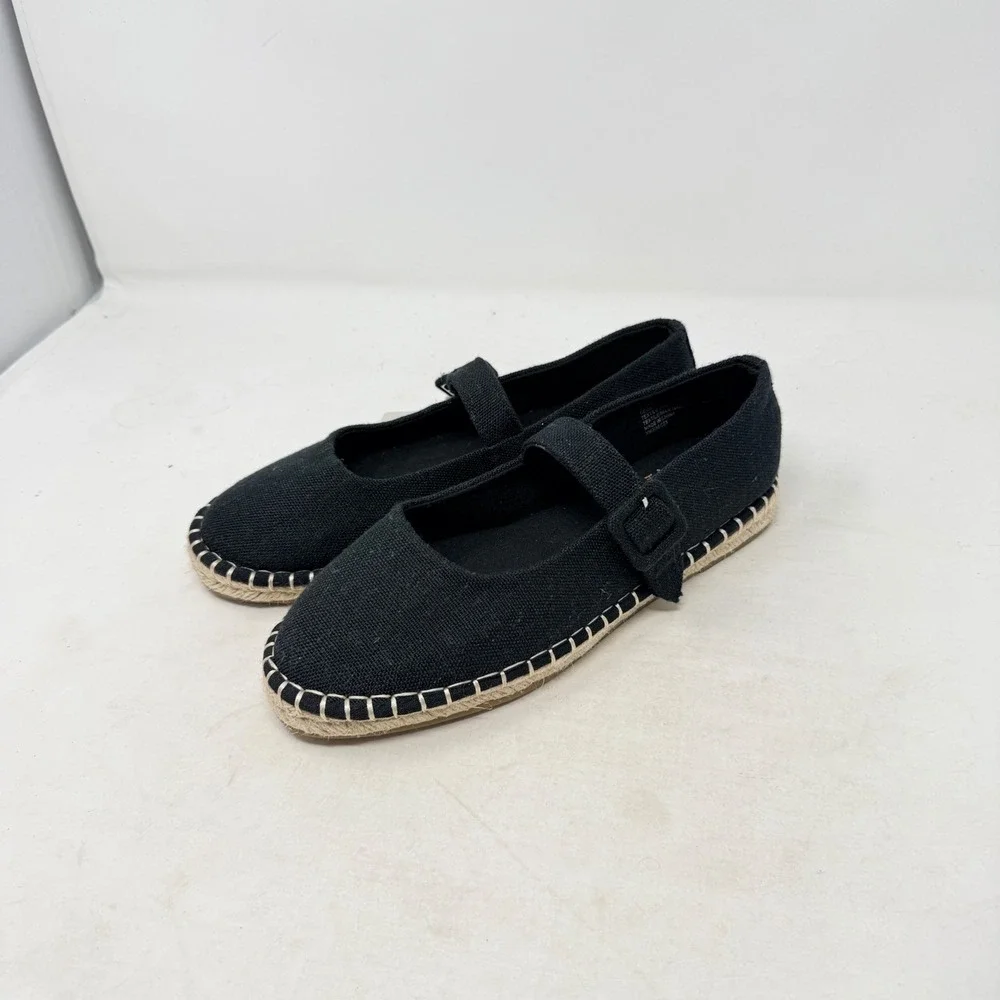 Haute Hippie Cicely Mary Jane Espadrilles Black‎ 7.5M Boho Canvas Buckle Coastal
